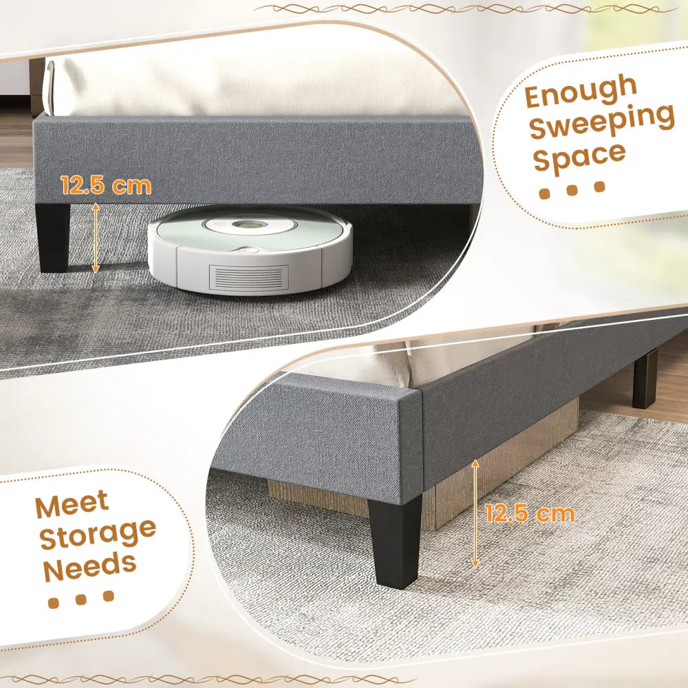 Queen Size Upholstered Platform Bed with Button Tufted Headboard-Queen & Gray - Simple Bed Frame