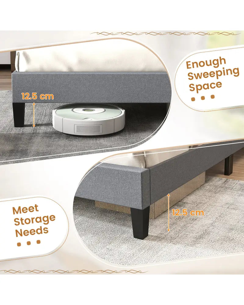 Queen Size Upholstered Platform Bed with Button Tufted Headboard-Queen & Gray - Simple Bed Frame