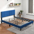 Queen Size Upholstered Platform Bed with Button Tufted Headboard-Blue - Blue - Simple Bed Frame