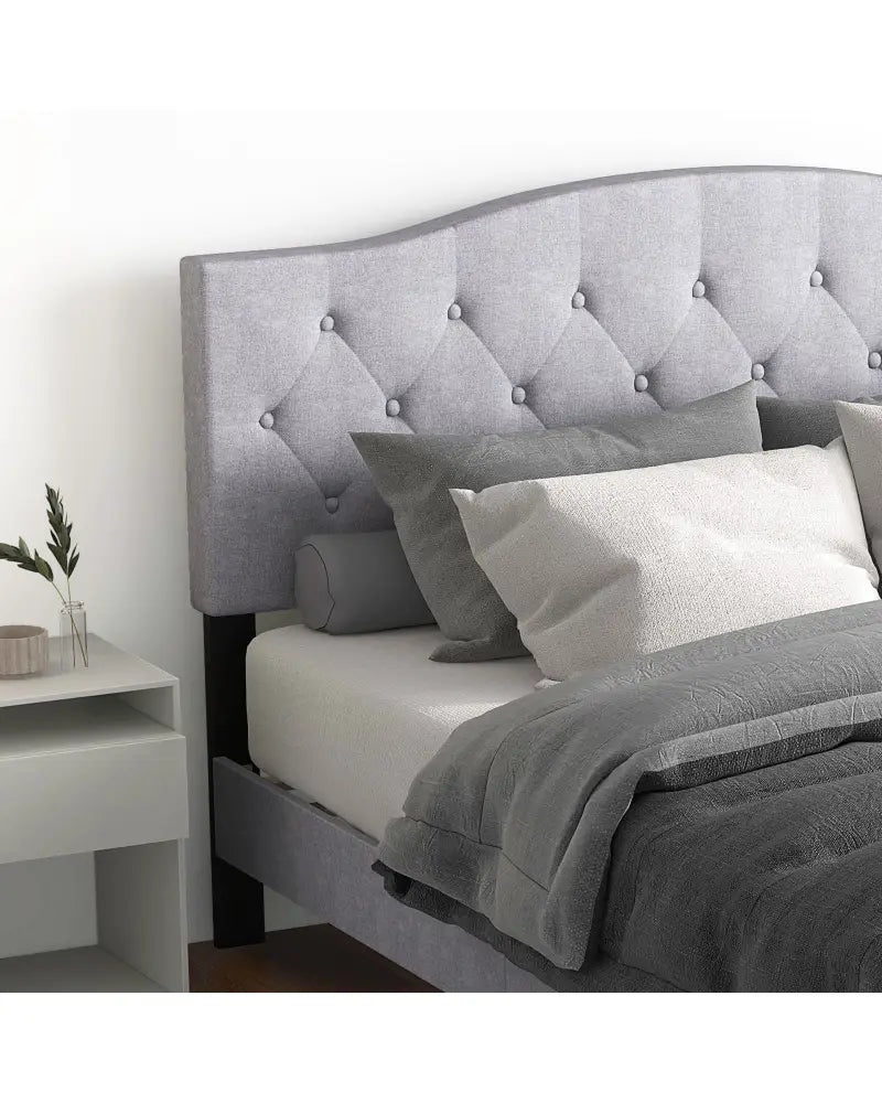 Queen Size Upholstered Platform Bed with Button Tufted Headboard-Queen Size - Gray - Simple Bed Frame