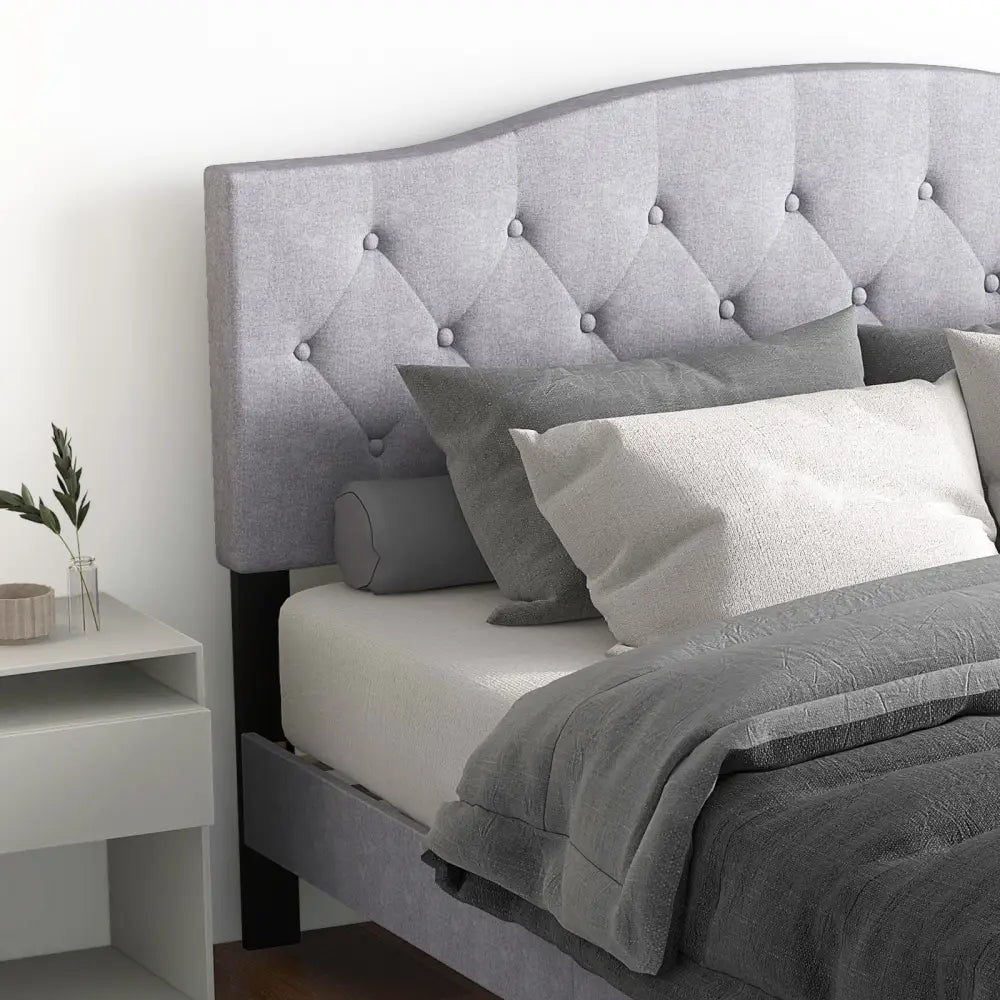 Queen Size Upholstered Platform Bed with Button Tufted Headboard-Queen Size - Gray - Simple Bed Frame