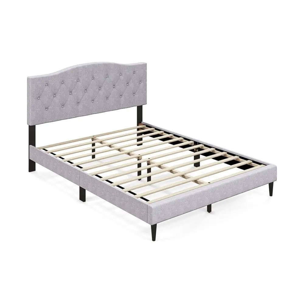 Queen Size Upholstered Platform Bed with Button Tufted Headboard-Queen Size - Gray - Simple Bed Frame