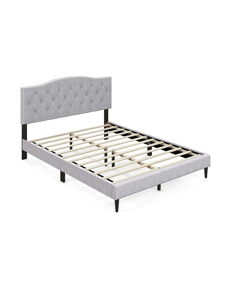 Queen Size Upholstered Platform Bed with Button Tufted Headboard-Queen Size - Gray - Simple Bed Frame