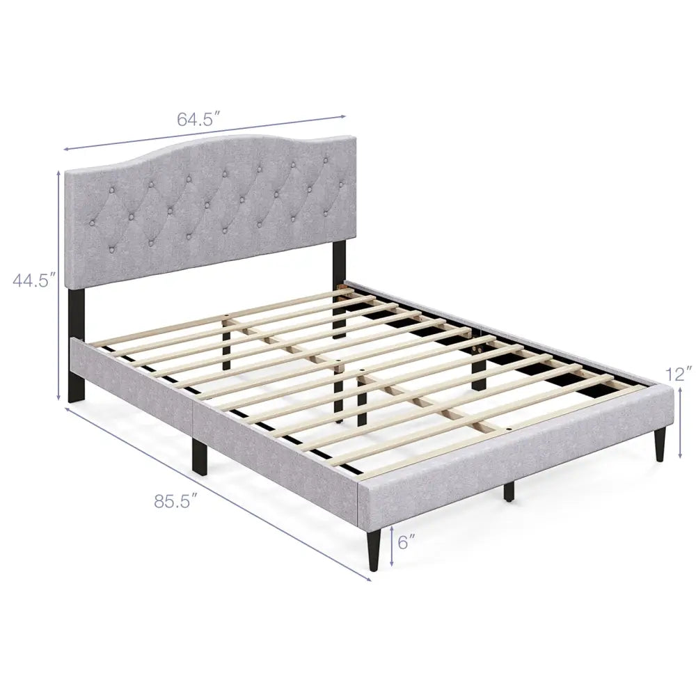 Queen Size Upholstered Platform Bed with Button Tufted Headboard-Queen Size - Gray - Simple Bed Frame