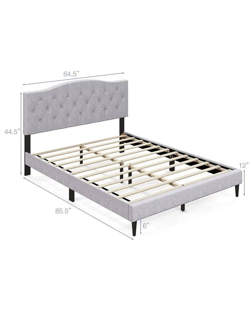 Queen Size Upholstered Platform Bed with Button Tufted Headboard-Queen Size - Gray - Simple Bed Frame
