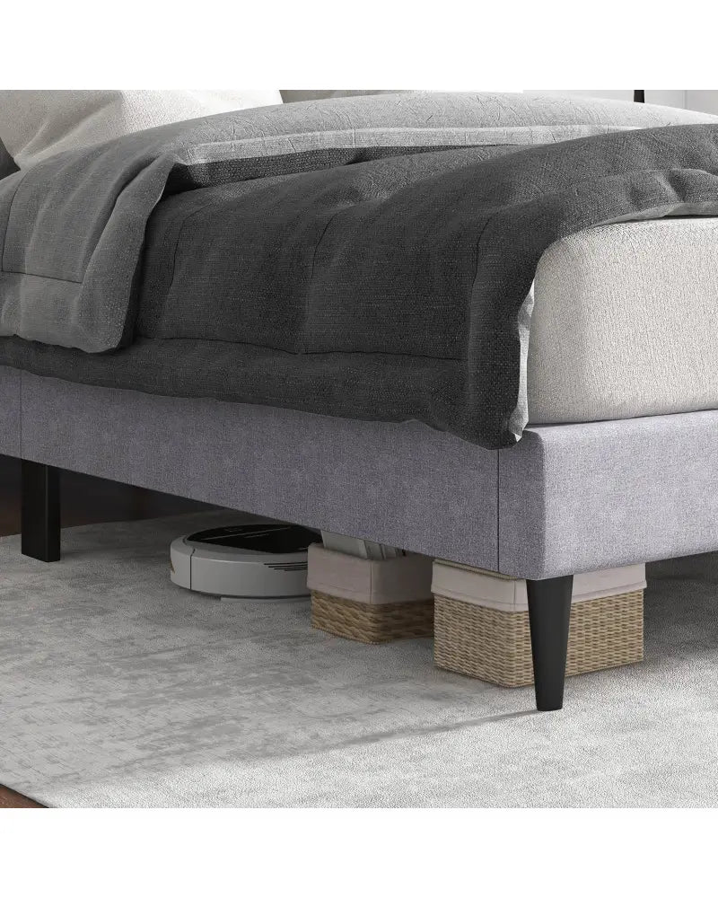 Queen Size Upholstered Platform Bed with Button Tufted Headboard-Queen Size - Gray - Simple Bed Frame