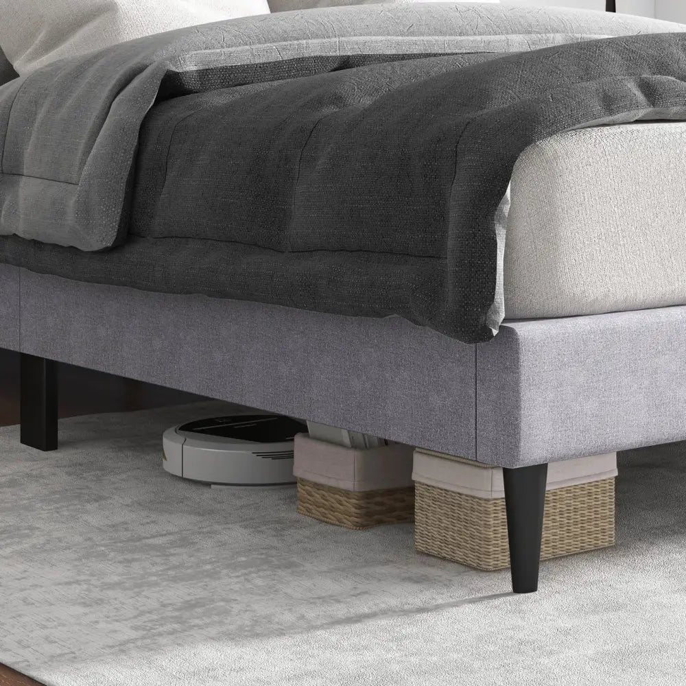 Queen Size Upholstered Platform Bed with Button Tufted Headboard-Queen Size - Gray - Simple Bed Frame