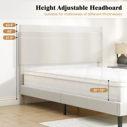 Queen Size Velvet Bed Frame Upholstered Platform Bed with Chevron Headboard Beige - Simple Bed Frame