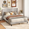 Queen Size Velvet Bed Frame with Vertical Channel Tufted Wingback Headboard-White - White - Simple Bed Frame