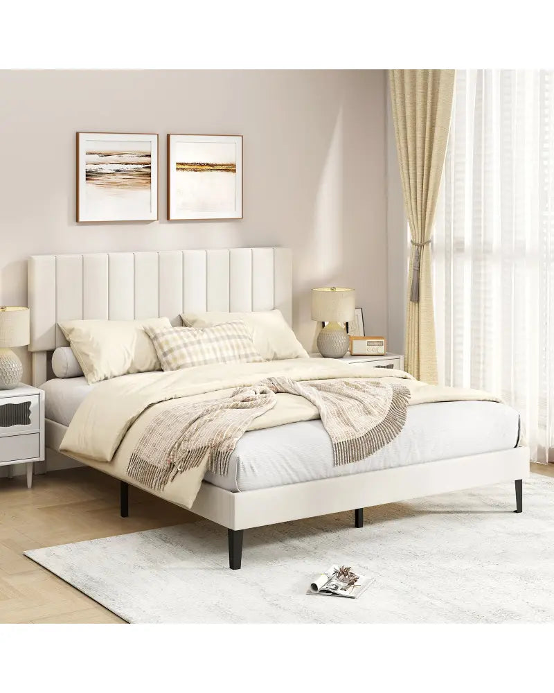 Queen Size Velvet Upholstered Platform Bed Frame - Simple Bed Frame