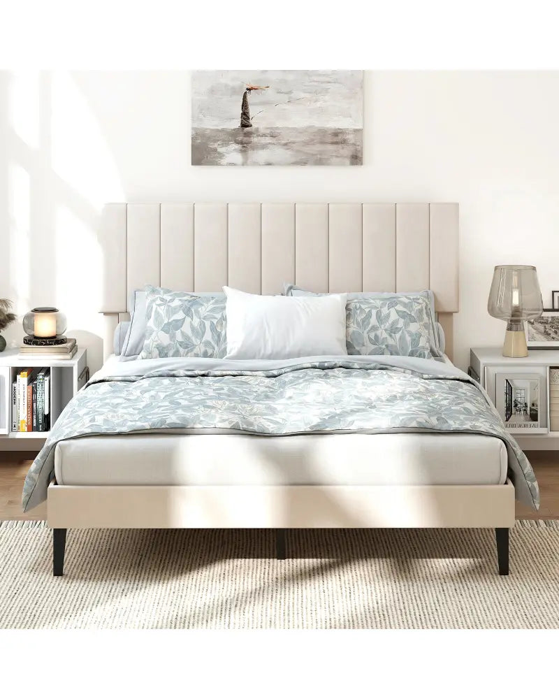 Queen Size Velvet Upholstered Platform Bed Frame - Simple Bed Frame