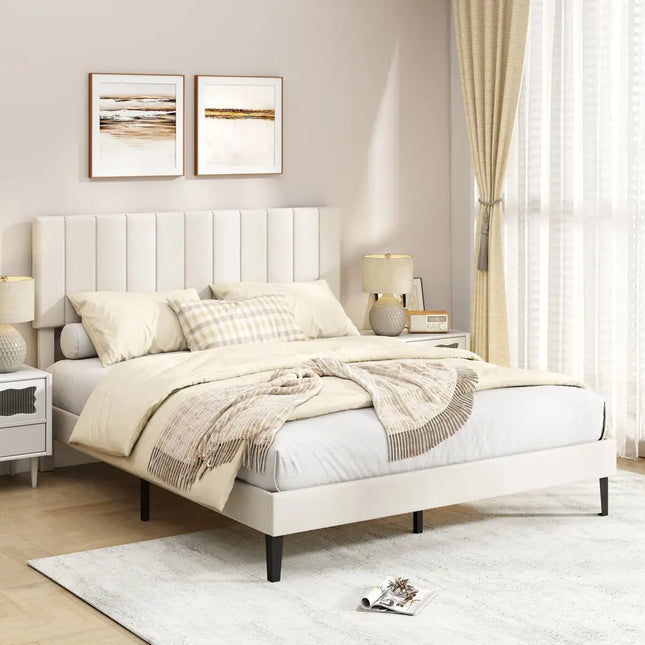 Queen Size Velvet Upholstered Platform Bed Frame - Simple Bed Frame