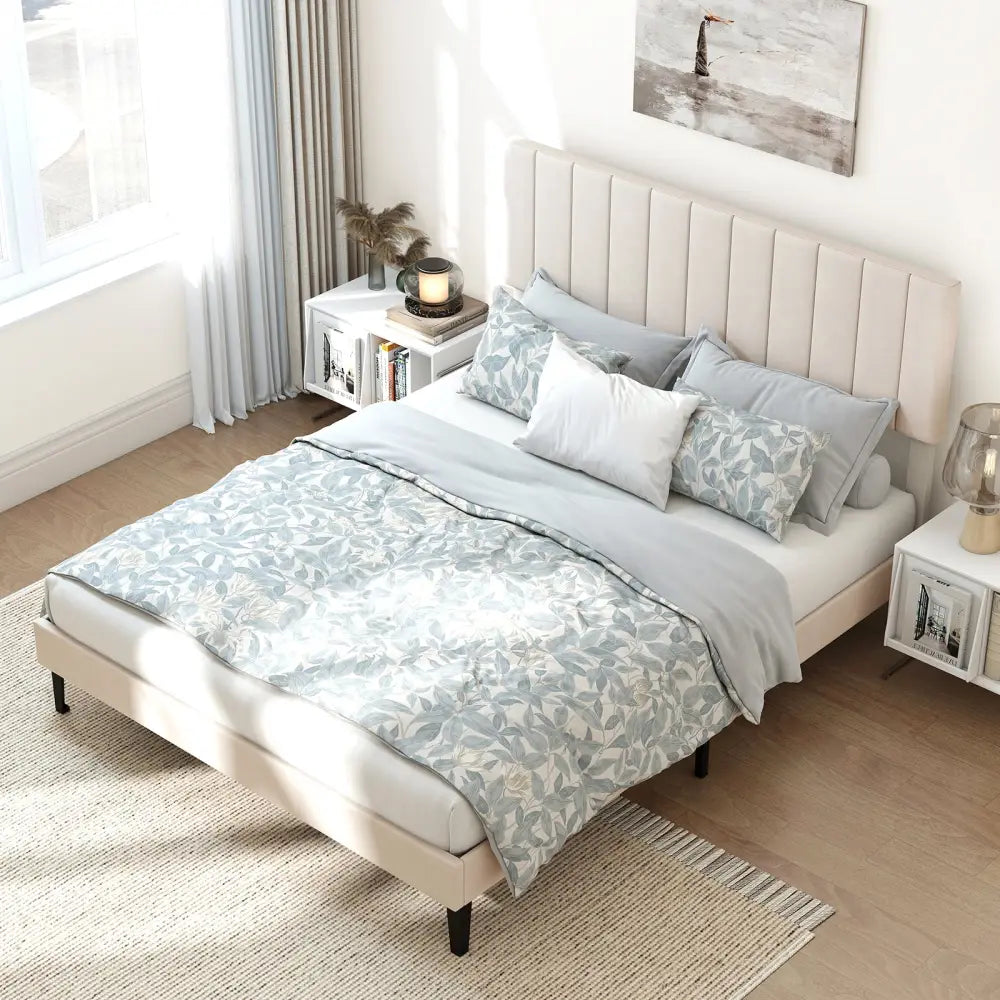 Queen Size Velvet Upholstered Platform Bed Frame - Simple Bed Frame