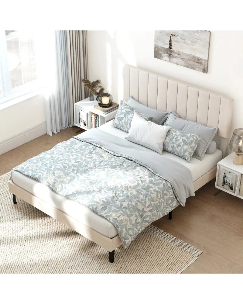 Queen Size Velvet Upholstered Platform Bed Frame - Simple Bed Frame