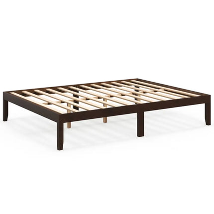 Queen Size Wood Bed Frame with Wooden Slats Support and Rubber Wood Legs-Espresso - Espresso - Simple Bed Frame