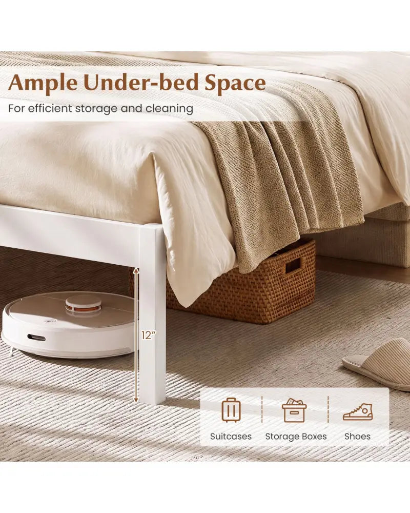 Queen Size Wooden Platform Bed Frame with Curved Headboard-White - White - Beds & Bed Frames