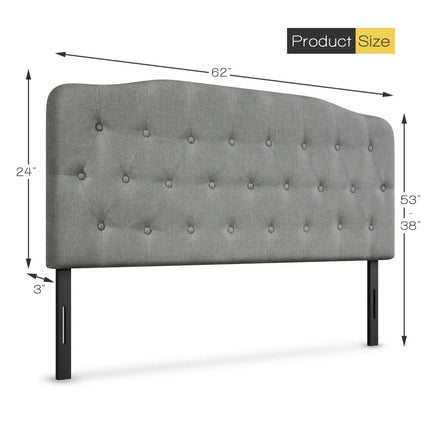 Queen Upholstered Headboard with Adjustable Heights-Light Gray - Light Gray - Headboards