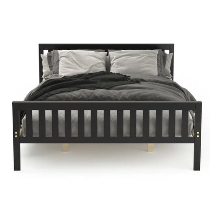 Queen Wood Platform Bed with Headboard - Espresso - Simple Bed Frame