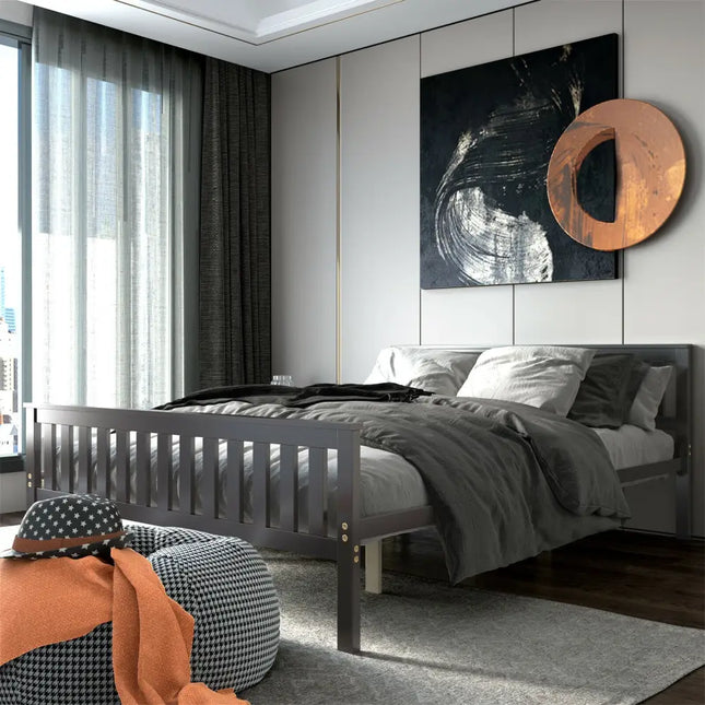 Queen Wood Platform Bed with Headboard - Espresso - Simple Bed Frame