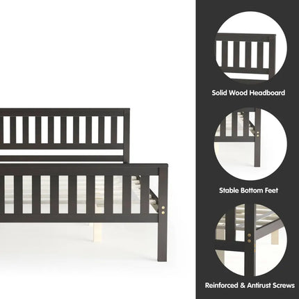 Queen Wood Platform Bed with Headboard - Espresso - Simple Bed Frame