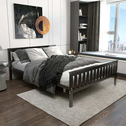 Queen Wood Platform Bed with Headboard - Espresso - Simple Bed Frame