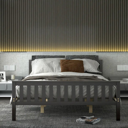 Queen Wood Platform Bed with Headboard - Espresso - Simple Bed Frame