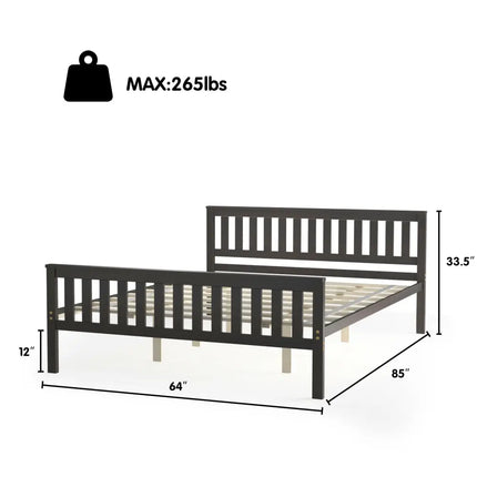Queen Wood Platform Bed with Headboard - Espresso - Simple Bed Frame