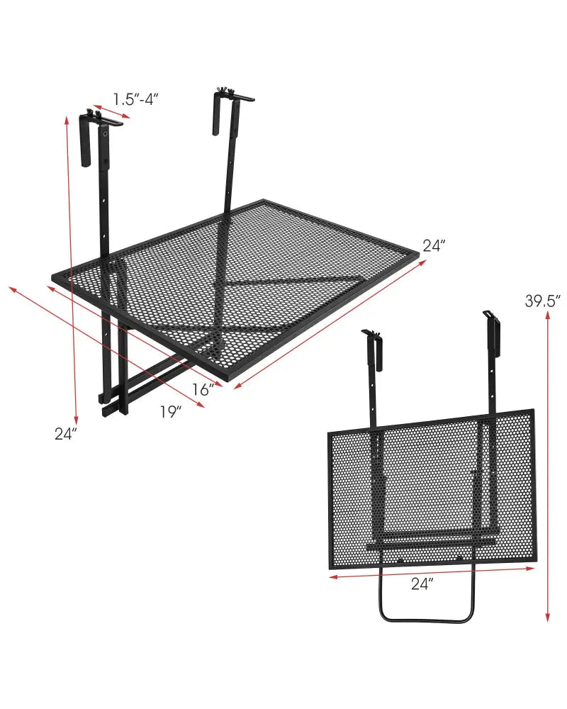 Railing Folding Table with 5-Level Adjustable Heights - Black - Patio Tables
