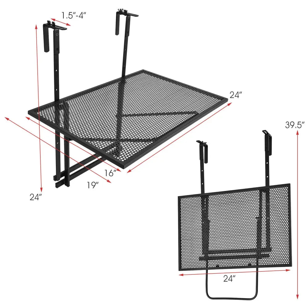 Railing Folding Table with 5-Level Adjustable Heights - Black - Patio Tables