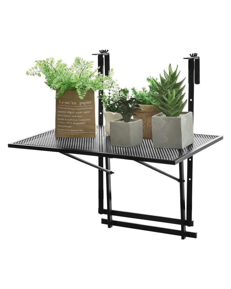 Railing Folding Table with 5-Level Adjustable Heights - Black - Patio Tables