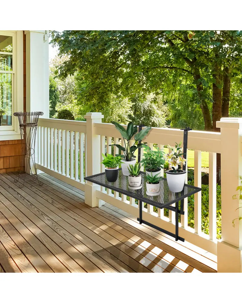 Railing Folding Table with 5-Level Adjustable Heights - Black - Patio Tables