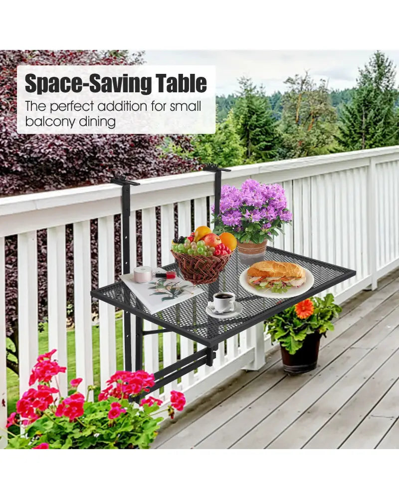 Railing Folding Table with 5-Level Adjustable Heights - Black - Patio Tables