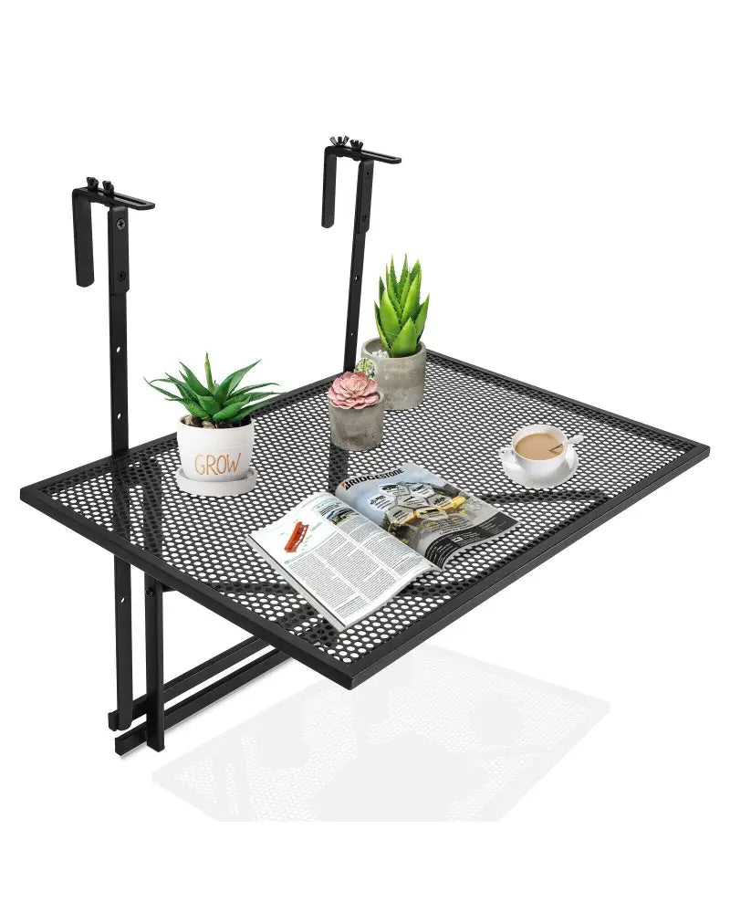 Railing Folding Table with 5-Level Adjustable Heights - Black - Patio Tables
