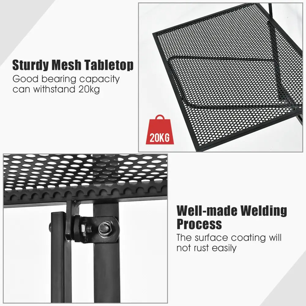 Railing Folding Table with 5-Level Adjustable Heights - Black - Patio Tables