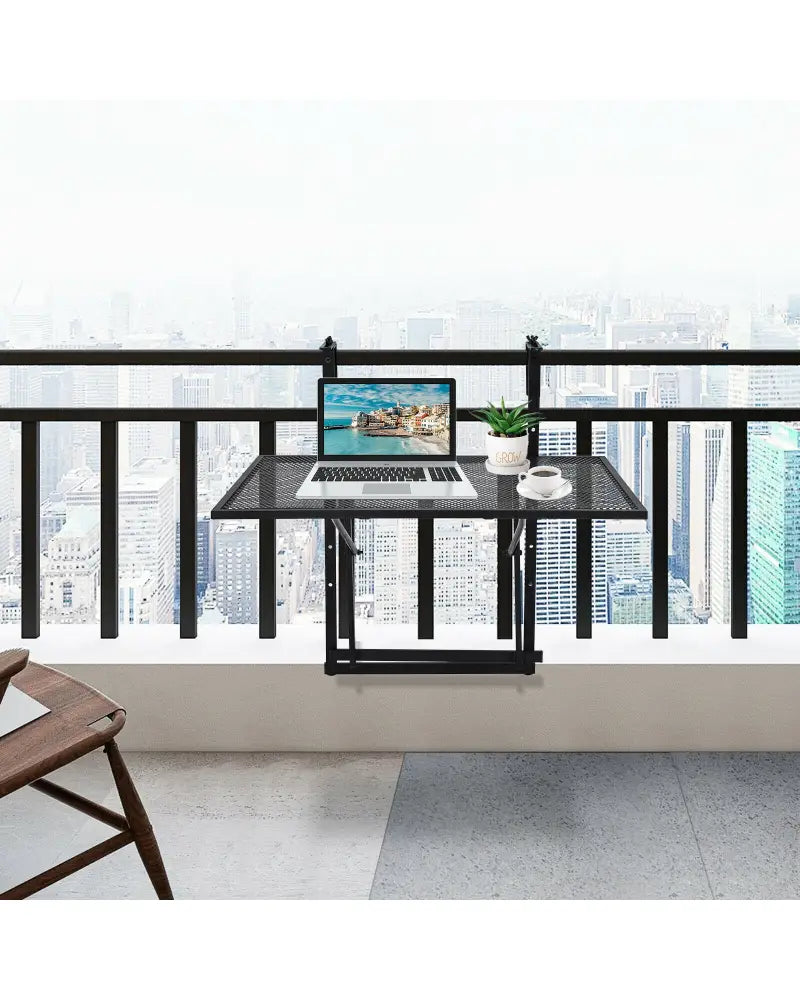 Railing Folding Table with 5-Level Adjustable Heights - Black - Patio Tables
