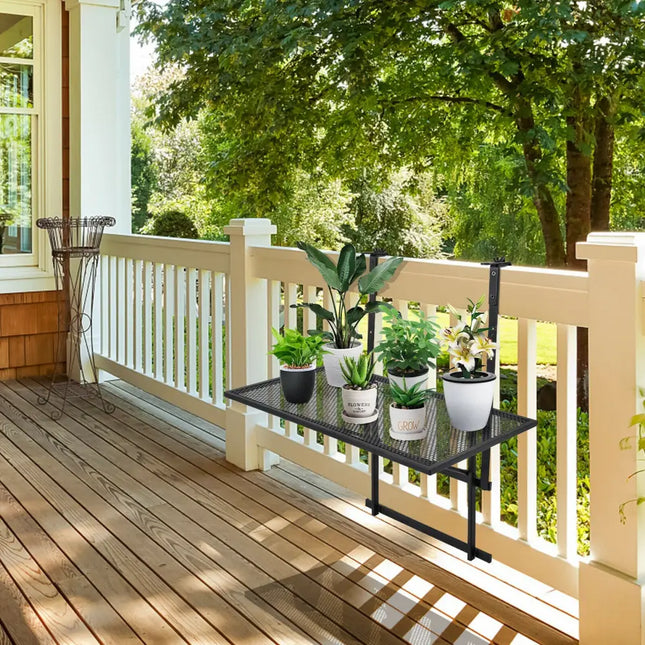 Railing Folding Table with 5-Level Adjustable Heights - Black - Patio Tables
