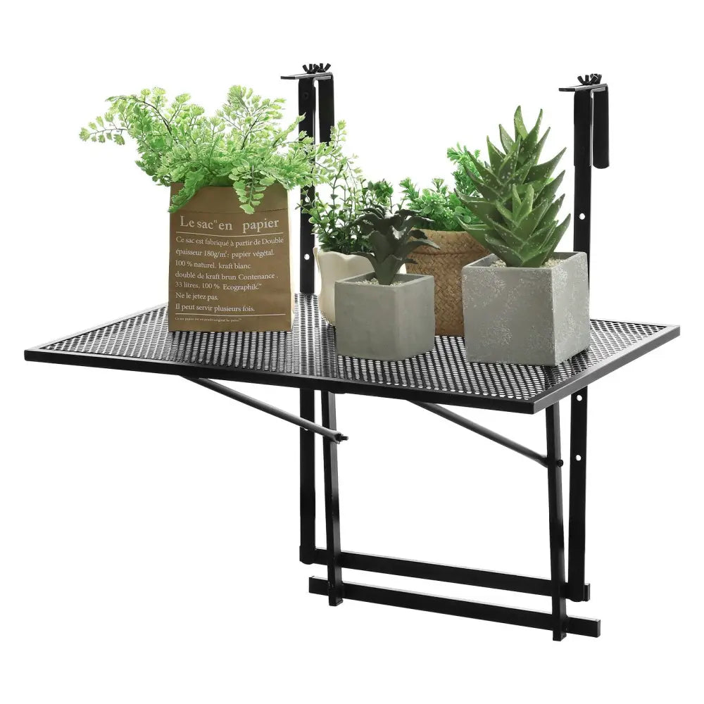 Railing Folding Table with 5-Level Adjustable Heights - Black - Patio Tables