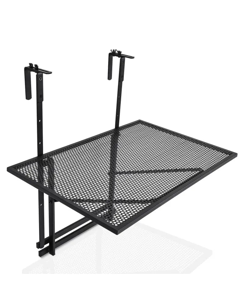 Railing Folding Table with 5-Level Adjustable Heights - Black - Patio Tables