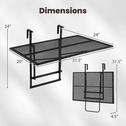 Railing Folding Table with 5Level Adjustable Heights - Oasis Home Essentials