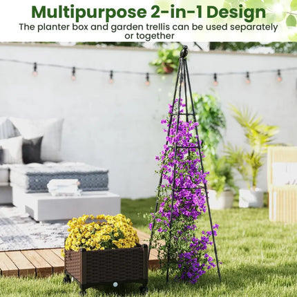 Raised Garden Bed Adjustable with Plant Box and Trellis with Lockable Wheels - Brown - Raised Garden Beds