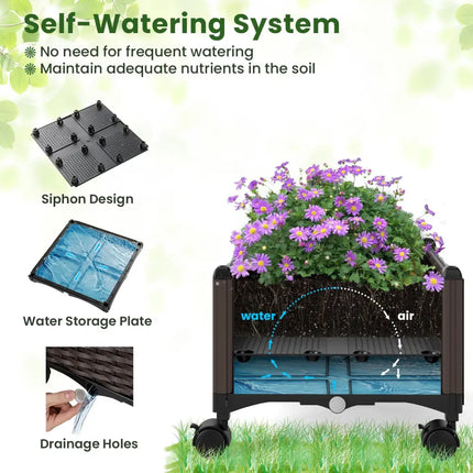 Raised Garden Bed Adjustable with Plant Box and Trellis with Lockable Wheels - Brown - Raised Garden Beds