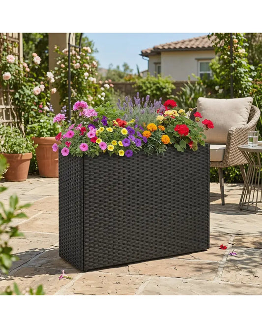 Raised Garden Bed All-Weather PE Rattan Wicker Flowerpot with Liner - Raised Garden Beds