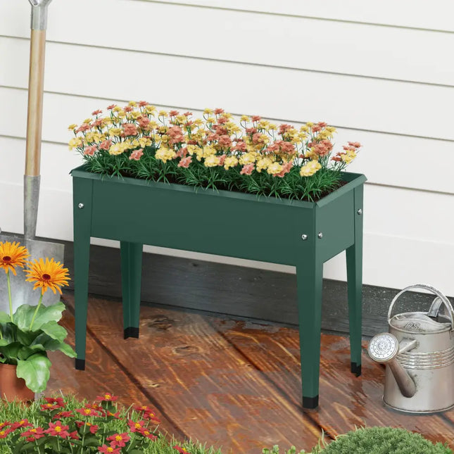 Raised Garden Bed Elevated Metal Gardening Box with Legs-Green - Green - Raised Garden Beds