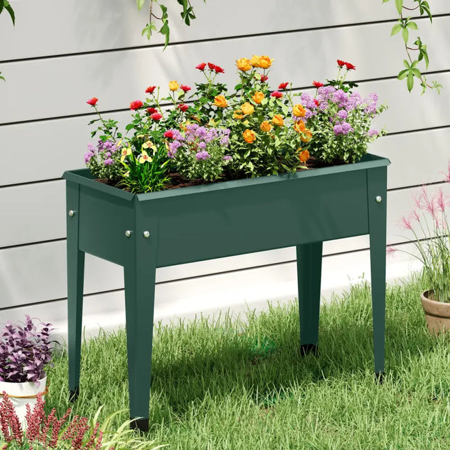 Raised Garden Bed Elevated Metal Gardening Box with Legs-Green - Green - Raised Garden Beds