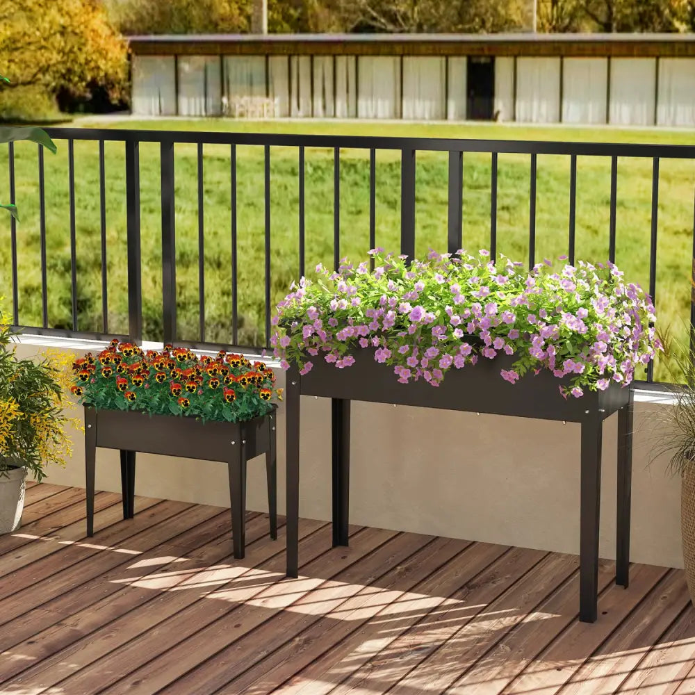 Raised Garden Bed Elevated Metal Planter Box with Legs Drainage Holes-S - Black - Raised Garden Beds
