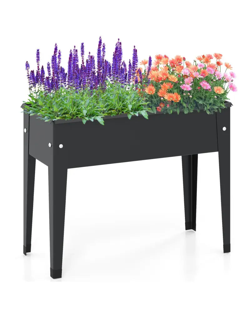 Raised Garden Bed Elevated Metal Planter Box with Legs Drainage Holes-S - Black - Raised Garden Beds