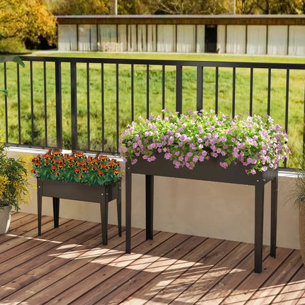 Raised Garden Bed Elevated Metal Planter Box with Legs Drainage Holes-S - Black - Raised Garden Beds