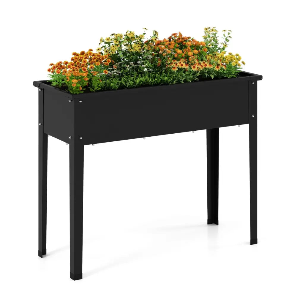 Raised Garden Bed Elevated Metal Planter Box with Legs Drainage Holes-M - Black - Raised Garden Beds