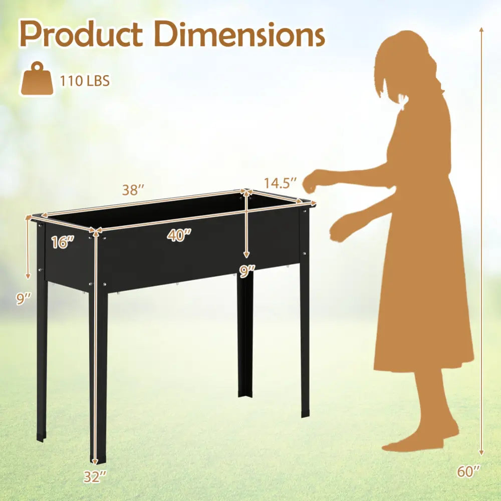 Raised Garden Bed Elevated Metal Planter Box with Legs Drainage Holes-M - Black - Raised Garden Beds