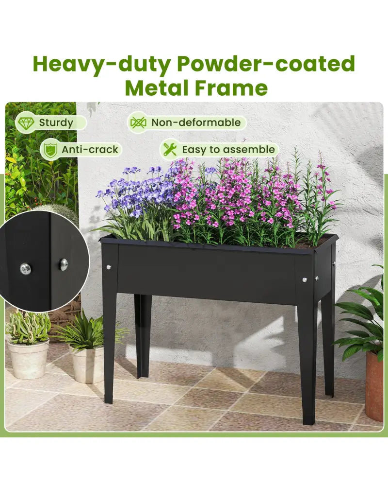 Raised Garden Bed Elevated Metal Planter Box with Legs Drainage Holes-S - Black - Raised Garden Beds